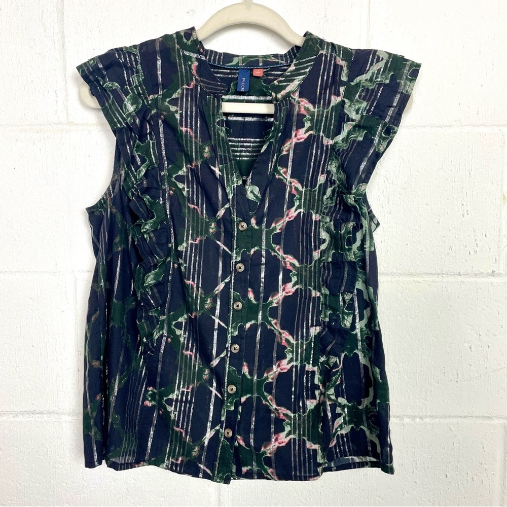 Anthropologie Pilcro Sleeveless Button Up Top Ruffles Bloom Core Whimsigoth SZ S
